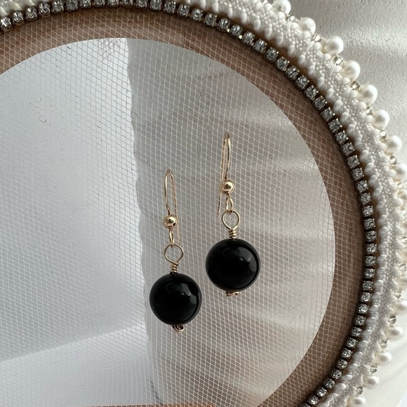 Artisan Black Onyx and 14K Gold Filled Earrings - Picture 6 of 13